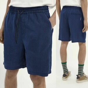 Scotch Soda Striped Tencel Beach Shorts Blue Size XL Drawstring Lyocell NWOT NEW